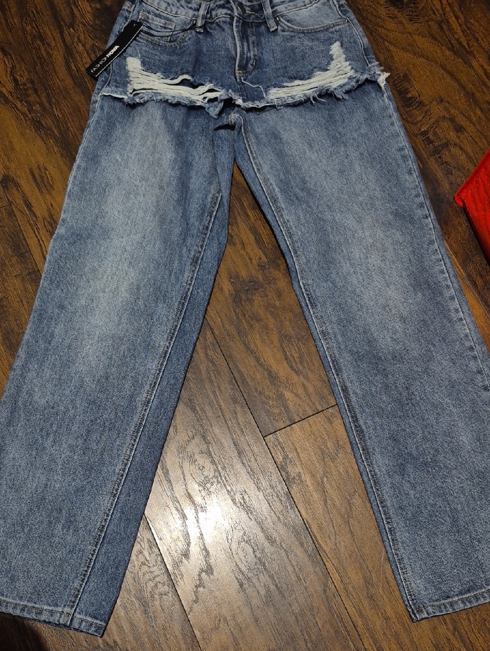 Fashion Nova Juniors Light Blue Distressed Straight Jeans